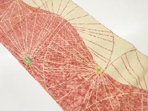 手織り真綿紬番傘模様織出し名古屋帯